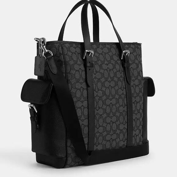 NWT COACH CR325 Sprint Tote Bag in Signature Jacquard Silver/Charcoal/Black - Picture 8 of 9